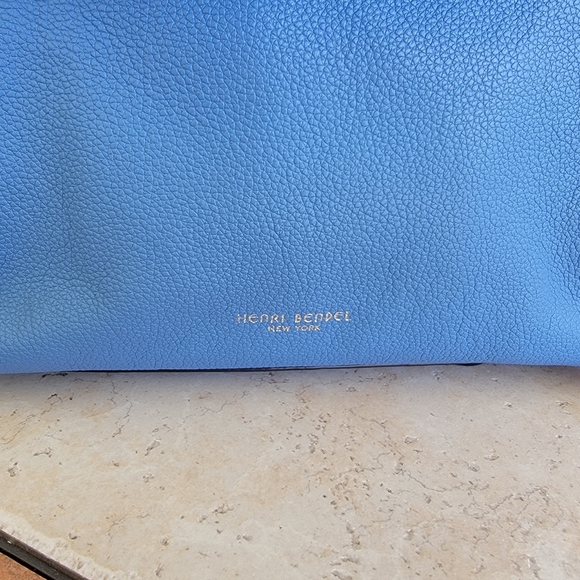Henri Bendel Convertable Backpack In Pebble Grain Perriwinkle Leather/Navy Suede - Picture 2 of 16